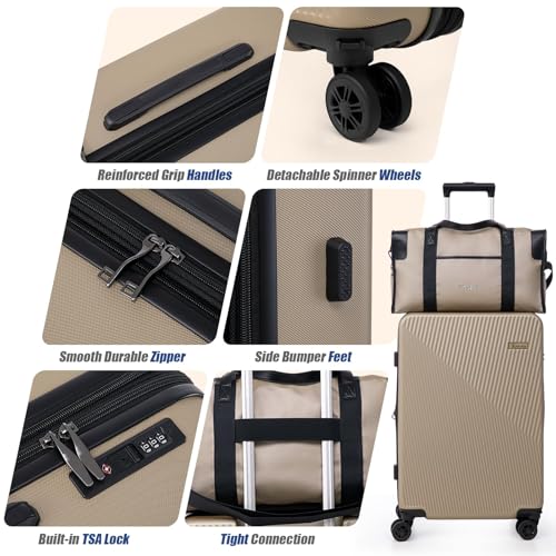 5 Piece Hardshell Luggage Set TSA Lock Spinner Wheels Champagne - color: Champagne, size: 5 piece