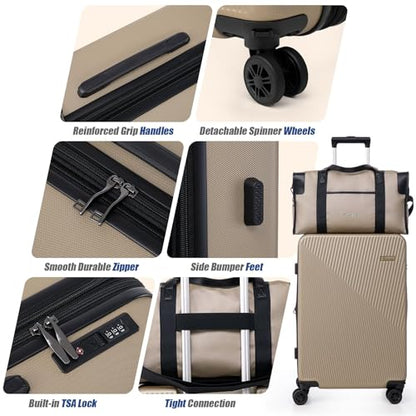 5 Piece Hardshell Luggage Set TSA Lock Spinner Wheels Champagne - color: Champagne, size: 5 piece