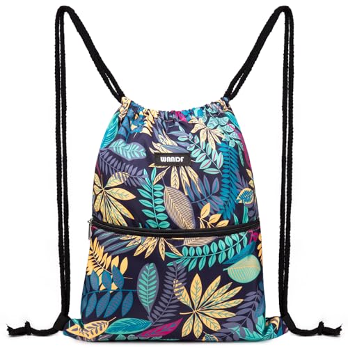 WANDF Drawstring Backpack, Gym Sackpack for Sports (Blue Leaf) - color: Blue Leaf