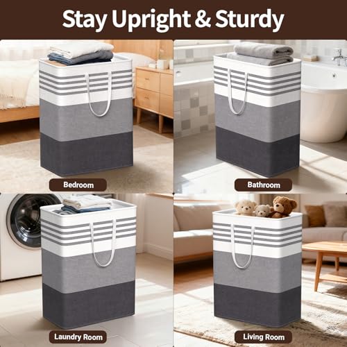 WOWBOX 2 Pack Laundry Baskets, Collapsible Dirty Clothes Laundry Hampers - color: Grey, size: 125L