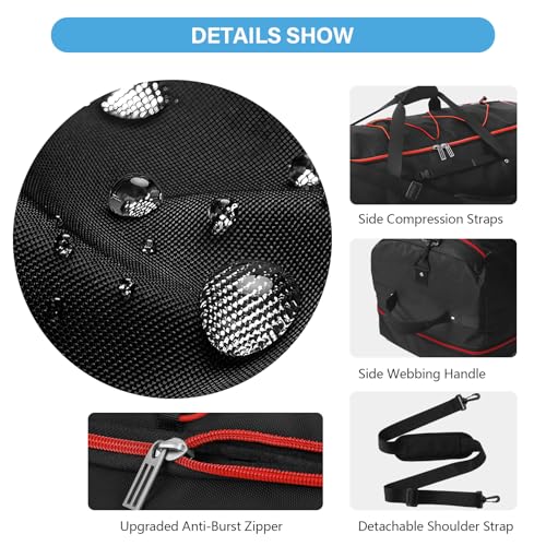Vomgomfom Wheeled Collapsible Duffel Bag 110L-140L Expandable,Black-red - color: Black-red