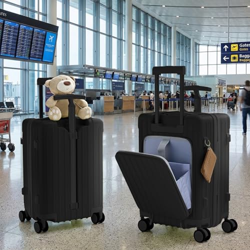 TABU 20" Front-Opening Luggage with Seat for Kids & Adults, Black - color: Black
