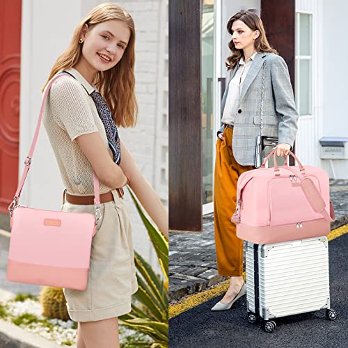 TIBES Travel Weekender Bag for Women, Overnight Bag with Shoe Compartment | 3PCS Large Travel Duffel Bag for Gym, Travel, Hospital, Business Trip, Carry On Tote, Wet & Dry Separation, Water Resistant - color: I-Pink 3pcs