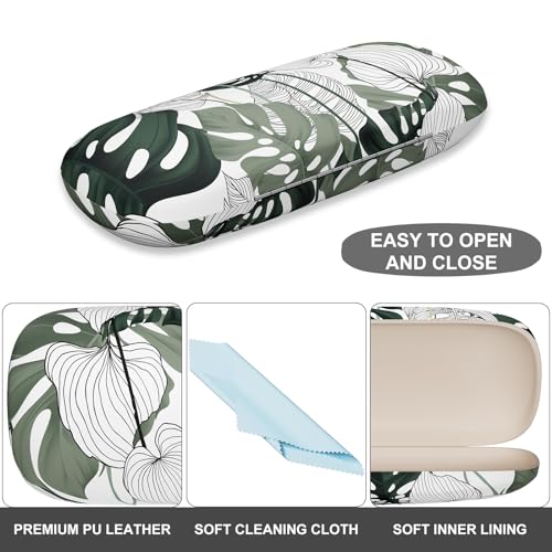 Eyeglasses Case, Portable Hard Shell Protective Case for Glasses, Eyeglass Holder Box for Women with Cleaning Cloth - color: Green Leaf