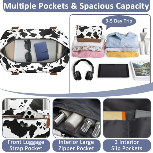ELONGRIVER Women Travel Duffle Bags, Weekender Overnight Bag, Hospital Bag - color: Cow Print, size: Large