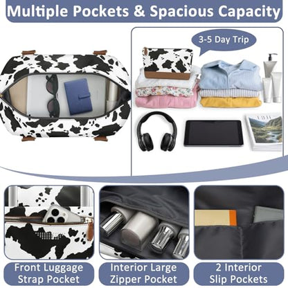ELONGRIVER Women Travel Duffle Bags, Weekender Overnight Bag, Hospital Bag - color: Cow Print, size: Large