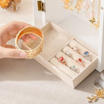 Necklace Holder Organizer with Rotating Hooks, Wooden Jewelry Box - color: White