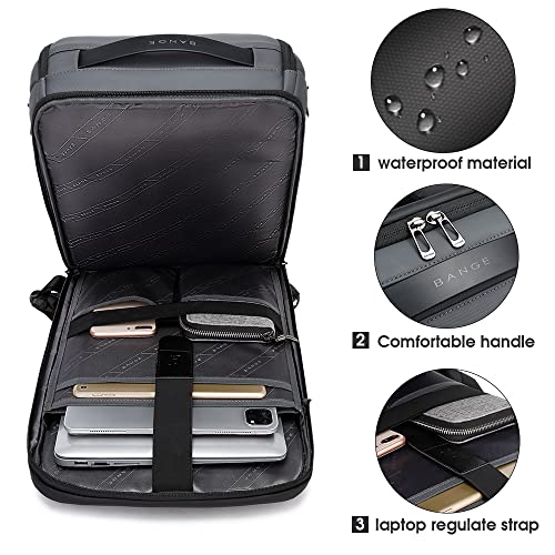 BANGE 비즈니스 스마트 백팩 방수 핏 15.6인치 노트북 백팩, USB 충전 포트 포함, 여행용 내구성 있는 백팩 - color: 회색.