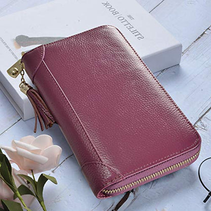 Easyoulife Credit Card Holder Wallet Womens Zipper Leather Case Purse RFID Blocking - color: Purple