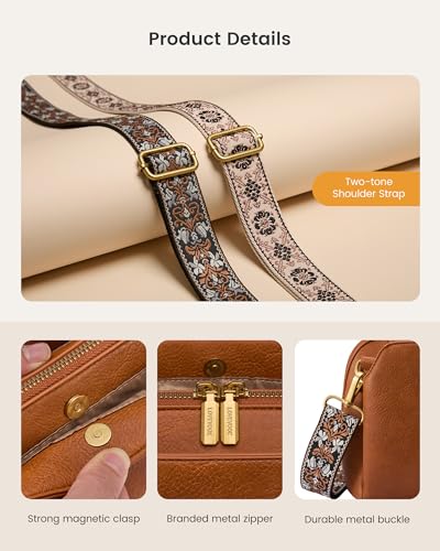 LOVEVOOK Leather Crossbody Bags for Women, Small Travel Purses with 2Pcs Adjustable Strap, RFID Anti Theft - color: Embossed-brown, size: 11.5''-Small-2Pcs