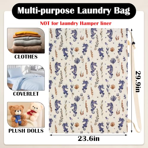 Canvas Laundry Bag with Shoulder Strap & Drawstring, 23"W x 29"H, Seahorse - color: Graceful Seahorse