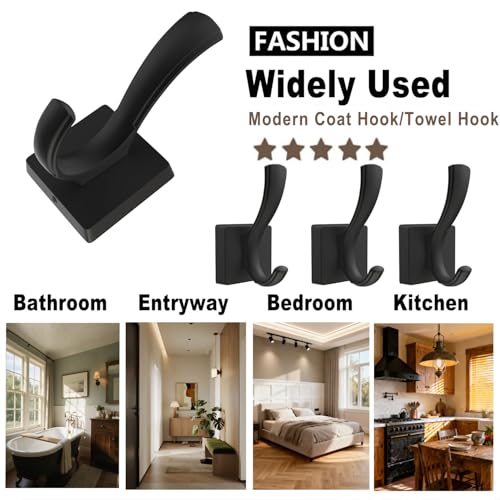 TOFIIGREM Black Towel Hooks, Coat Robe Hooks Bathroom Entryway Mudroom Pool Hooks for Wall Mount Hanging Towels Bathrobe Key Hat Backpack (2 Pack, Black) - color: Black, size: 2 Pack