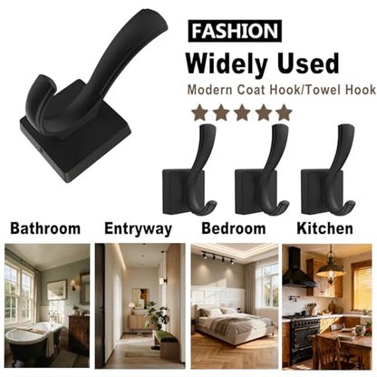 TOFIIGREM Black Towel Hooks, Coat Robe Hooks Bathroom Entryway Mudroom Pool Hooks for Wall Mount Hanging Towels Bathrobe Key Hat Backpack (2 Pack, Black) - color: Black, size: 2 Pack