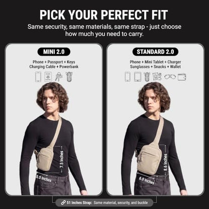 Travel Sling Bag for Men & Women, Anti-Theft RFID Blocking Crossbody Bags - color: Beige 2.0 Standard