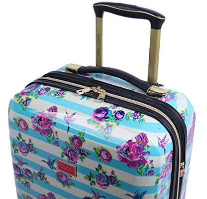 Betsey Johnson 26 Inch Checked Luggage Collection - Expandable Scratch Resistant (ABS + PC) Hardside Suitcase - Designer Lightweight Bag with 8-Rolling Spinner Wheels (Stripe Floral Hummingbird) - color: Stripe Floral Hummingbird