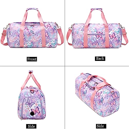 Dance Bag Girls Gymnastics Duffle with Shoe Compartment, Kids Travel Weekender Sleepover Carry On Bag (Butterfly Purple) - color: 09-Butterfly Purple