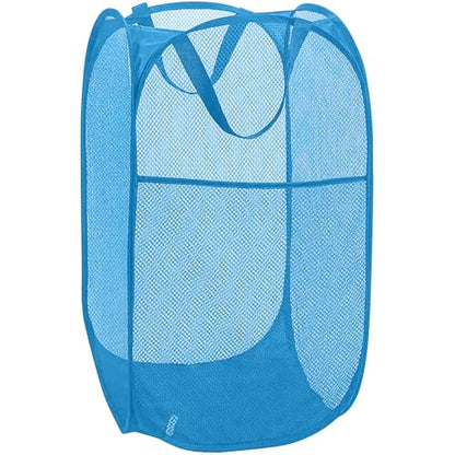 Mesh Pop Up Laundry Hamper, Collapsible Laundry Baskets, Foldable Dirty Clothes Hampers for Bathroom, College Dorm, Travel (Ash Blue) - color: Ash Blue - 1pcs