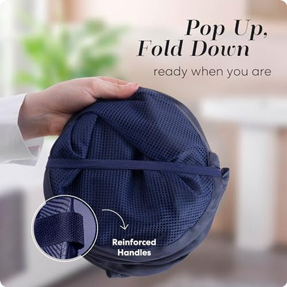 Handy Laundry Collapsible Mesh Foldable Hamper 14" x 14' x 24" Navy Blue - color: Blue, 1-PACK