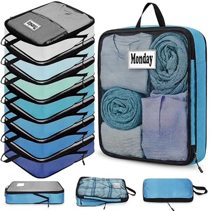 7 Pcs Packing Cubes for Travel Days of Week, Blue, L - color: Blue, size: L