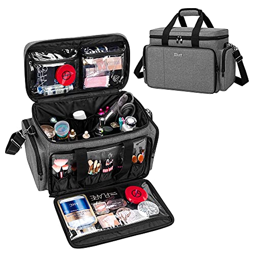 BAFASO Large Makeup Bag Cosmetic Bag with Removable Dividers, Gray - color: Gray