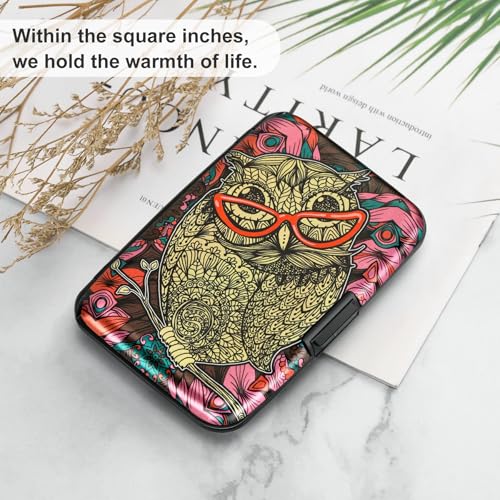 ELFISH RFID Aluminum Wallet Credit Card Protector Case Holder for Men Women - color: Cute Owl