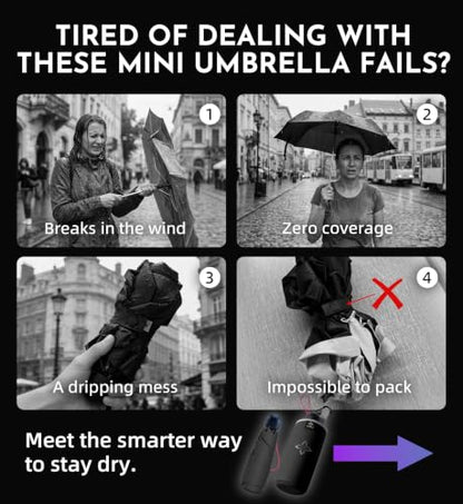 Mini Umbrella for Travel Compact - UPF 100+ UV Sun Umbrella for Purse Backpack,Super mini Sturdy Pocket Folding Umbrella with Absorbent Sleeve, Heavy Duty Parasol - color: 3-Black & Pink & Purple
