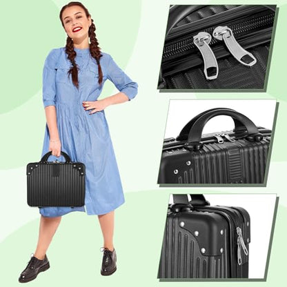 14 Inch Hard Shell Makeup Case, Portable Mini Makeup Suitcase for Hand Luggage with Elastic Band, Pressure-proof Makeup Carrying Case, Lightweight Small Hard Shell Cosmetic Travel Case - color: Black