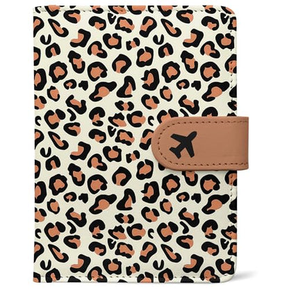 Passport Holder, Cute Travel Wallet Cover with RFID Blocking,Leopard - color: J-Leopard