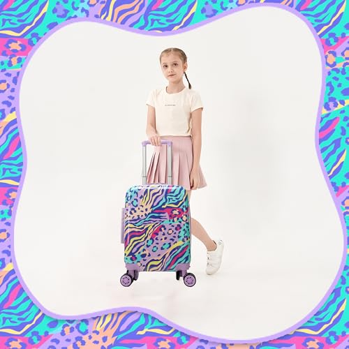 Kids Carry on Luggage Sets 5 Piece Rolling Suitcases for Girls Women with Wheels Toddler Hardshell Suitcase Set Airplane Approved - color: Blue Leopard Print