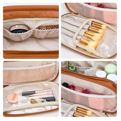 Wrangler Large Makeup Bag Travel Toiletry Bag Portable Cosmetic Bag - color: Brown