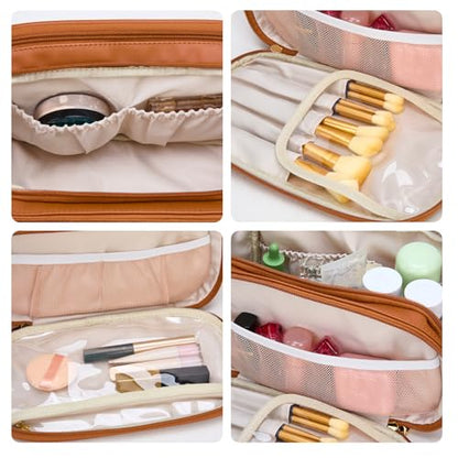 Wrangler Large Makeup Bag Travel Toiletry Bag Portable Cosmetic Bag - color: Brown