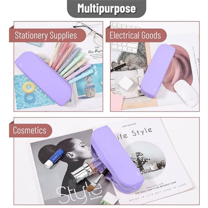 Mr. Pen- Silicone Pencil Case, Aesthetic Pencil Bag for Women, Makeup Pouch - color: Purple