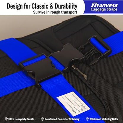 Ultra Long Heavy Duty Luggage Straps for Suitcases/Uprights/Duffels/Bags, 79" Adjustable Travel Packing Belts for Cargo Safety, Sturdy Baggage Strap Belts Multi-Pack