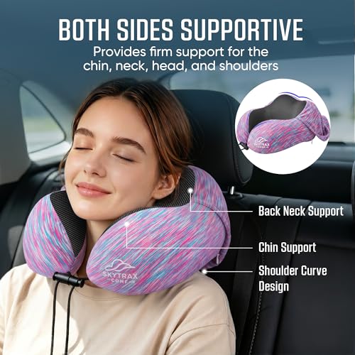 SkytraxComf® Travel Neck Pillow with Hood for Privacy on Long Flights - color: Colorful
