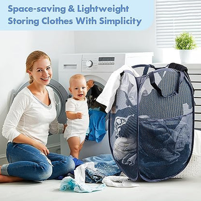 2 Pack Pop Up Laundry Hampers, 70 L Collapsible Foldable Mesh Basket, Blue - color: 2 PCS Blue