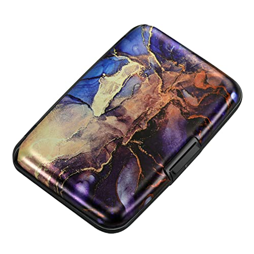 ELFISH RFID Aluminum Wallet Credit Card Protector Case Holder for Men Women - color: Gold Purple Marble