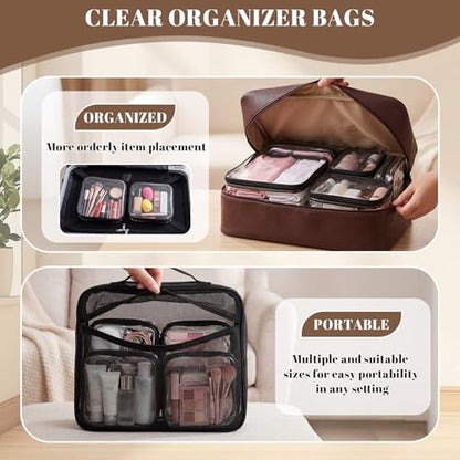 12 Pack Clear Hard Shell Zipper Case with 40 Labels, X-Large/Medium/Small Stackable Clear Pouches, Crush-resistant Travel Toiletry Bag Organizer for Makeup Board Games Electronics (Black) - color: Black