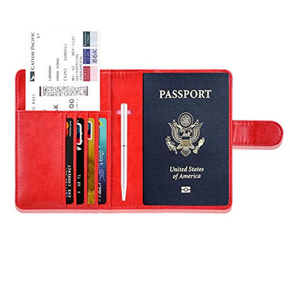 Passport Holder Cover, ACdream Protective Premium Leather RFID Blocking Wallet Travel Case for Passport/Credit Card/Air Ticket, - color: Red