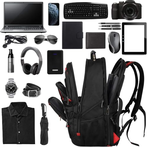 18.4 Inch Laptops Backpack, Red 55-60L Large Travel Laptop Backpack - color: Black-red, size: 18inch(21.5*16.3*9.9")