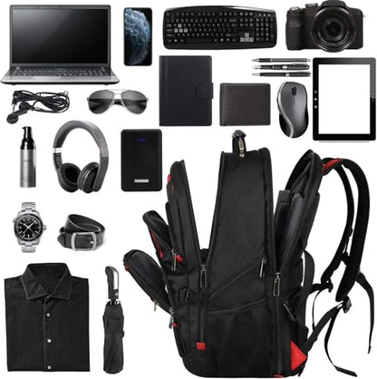 18.4 Inch Laptops Backpack, Red 55-60L Large Travel Laptop Backpack - color: Black-red, size: 18inch(21.5*16.3*9.9")