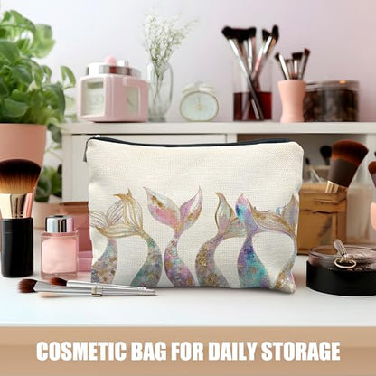 Mermaid Gifts for Women Girl, Mermaids Tail Makeup Bag Cosmetic Bag for Purse,Preppy Beach Cosmetic Bag for Purse, Aesthetic Ocean Coastal Makeup Zipper Pouch - color: Mermaid Tail