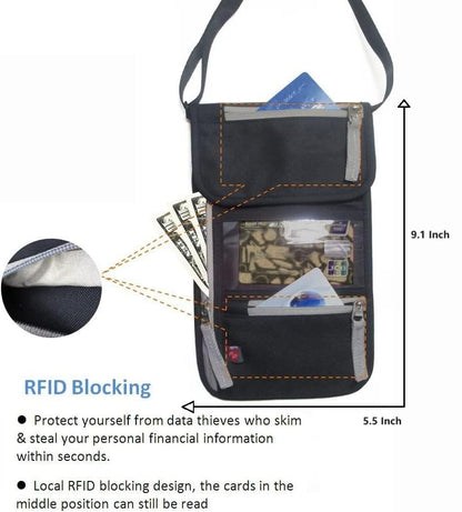 Neck Wallet Pouch Passport Holder RFID Blocking for TravelPassport Holder Neck Pouch