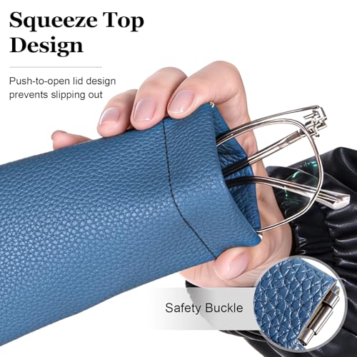RayLove 2 Pack Glasses Case Soft Eyeglass Case For Women Men Squeeze Top Sunglasses Pouch Travel With Cleaning Cloth - color: Blue