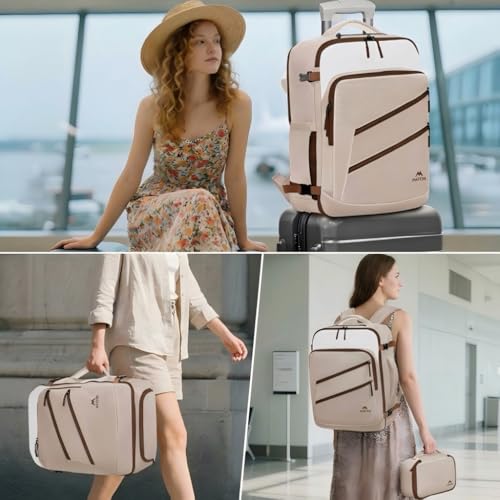MATEIN Personal Item Travel Backpack, Carry on Bag with Electronics Case - color: Light Khaki, size: Large