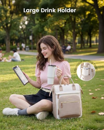 LOVEVOOK Laptop Backpack Women, 15.6 Inch Work Backpack - color: Beige-khaki, size: 15.6INCH