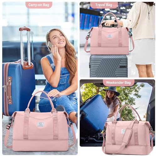 Travel Duffel Bag,Overnight Weekender Bags for Women with Wet Pocket - color: A-Pink, size: Large