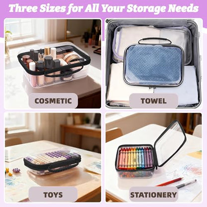 3 Pack Deep Clear Hard Shell Zipper Cases with Handle (Black) - color: Black Handle(L+M+S)