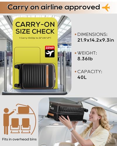 Joyway 20 Inch Carry On Luggage with Front Pocket and Cup Holder, Black - color: Black, size: 20 Inch