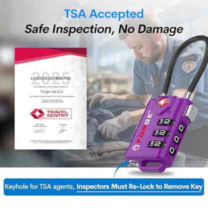 Forge TSA Approved Luggage Locks, Open Alert Cable Lock, Purple, 4 Pack - color: Purple4PK