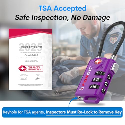 Forge TSA Approved Luggage Locks, Open Alert Cable Lock, Purple, 4 Pack - color: Purple 4 Pack
